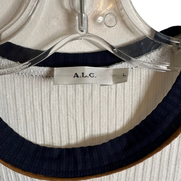 ALC white ribbed  ringer tee size L - Picture 4 of 5